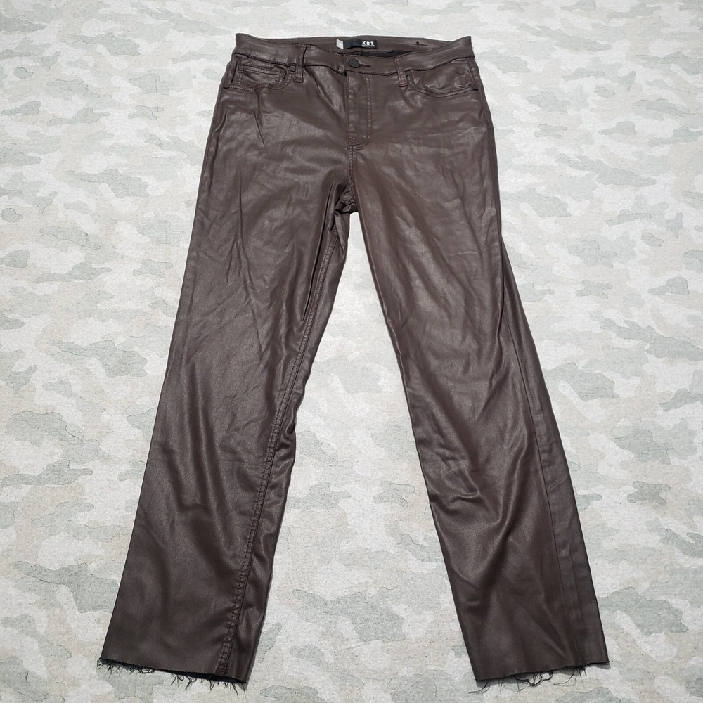 KUT From The Kloth Jeans Womens 12 Brown Pleather‎ Rachael High Rise Pockets